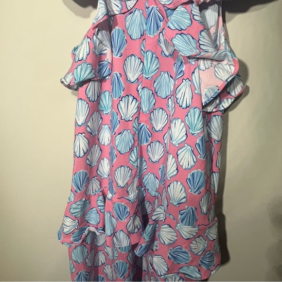 NEW Simply Southern Pink & Blue Seashell Maxi Dress W/ Side Cut Outs & Ruffles - Picture 12 of 15